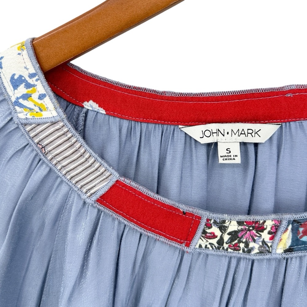 John Mark Top Blue Haze Patchwork Trim Lightweigh… - image 6